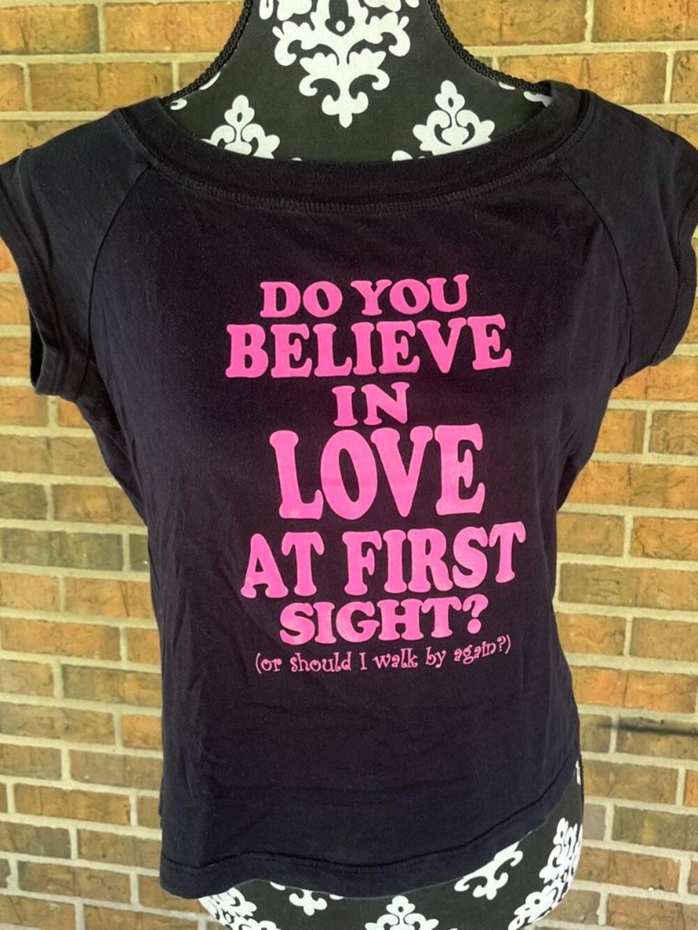 2000's Y2K Xhilaration Black Love At First Sight Baby Tee Women's XL
